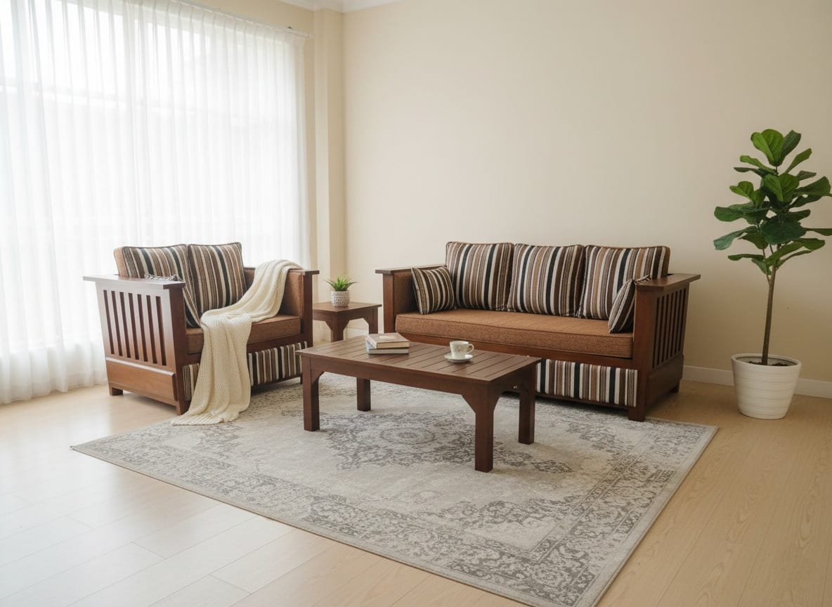 Teak Wooden Box Shape Sofa Set