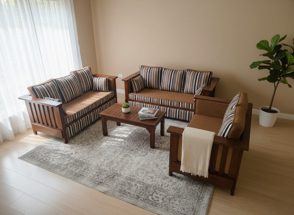 Teak Wooden Box Shape Sofa Set