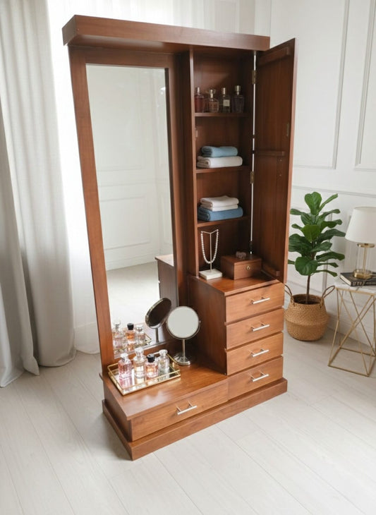 Teak Pivoting Mirror & Wardrobe Vanity Dressing Table